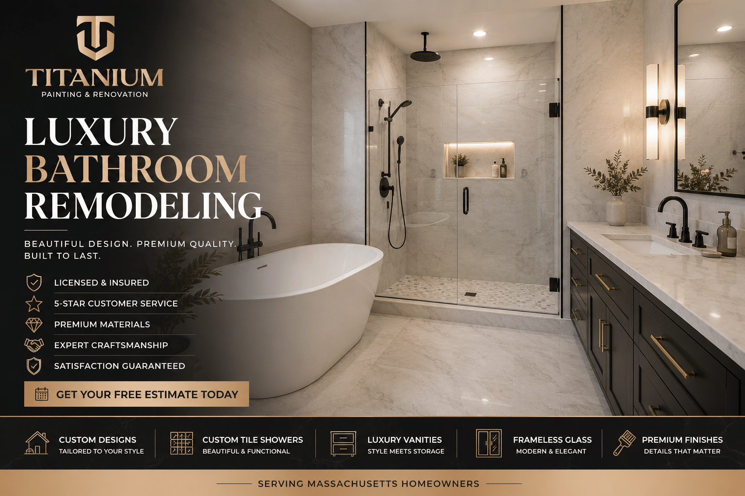 Luxury Bathroom remodeling by Titanium Construction & Design